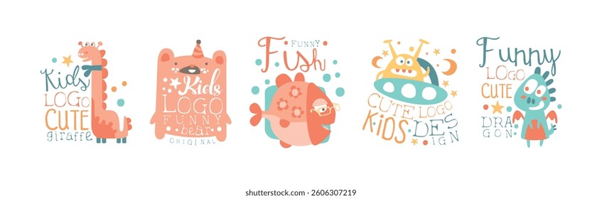 Cute and Funny Kids Logo Design Vector Set