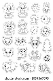 Cute funny kids stickers with cutting line