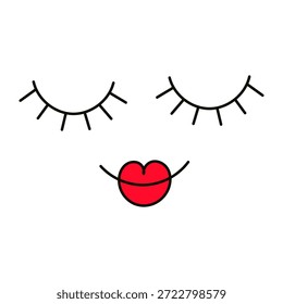 Cara divertida linda del beso aislada en fondo transparente. Ilustración vectorial dibujada a mano. Dibujo de líneas. Caricatura. Moda infantil, impresión textil, elemento de diseño, arte de Clip