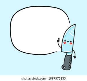 Cute funny kitchen chef knife character with text box. Vector flat cartoon kawaii character illustration icon. Isolated on white background. Chef cooking knife cartoon character concept