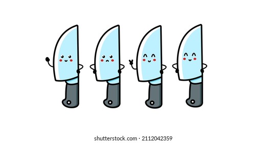 Cute funny kitchen chef knife character with question and idea. Vector flat line cartoon character illustration icon. Isolated on white background. Chef cooking knife cartoon character concept