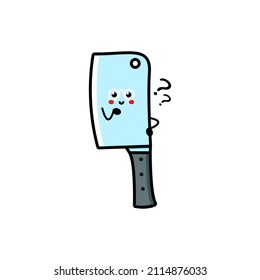 Cuto chistoso cocinero de cocina con cuchillo personaje con pregunta e idea. Icono de ilustración de personaje de caricatura de línea plana vectorial. Aislado sobre fondo blanco. Caricatura de dibujos animados con cuchillo de cocina del chef