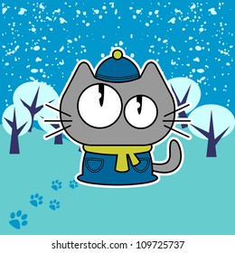 Cute funny kitten in winter