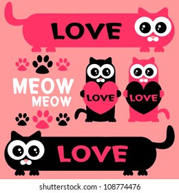 Cute funny kittens romantic elements set