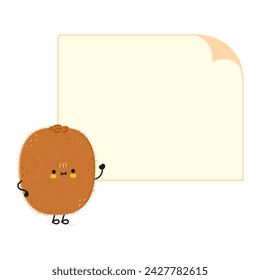 Cute funny Kiwi fruit poster character. Vector hand drawn cartoon kawaii character illustration. Isolated white background. Kiwi fruit poster