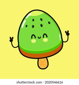 Cute funny kiwi  ice cream character. Vector hand drawn cartoon kawaii character illustration icon. Isolated on yellow background. Kiwi ice cream character concept