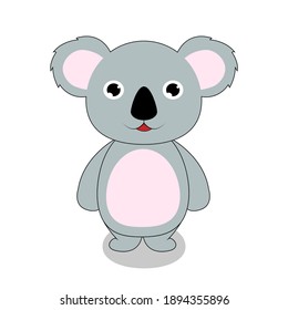 Cute funny koala is standing and smiling. Wild animals. Marsupials. Vector illustration isolated on white background.