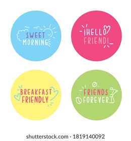 cute and funny labels with sample text and drawing icons. vector illustration