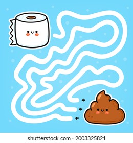 Buen juego de laberinto. Ayuda a encontrar papel higiénico. El laberinto de juego de mazorca para los niños. Icono de ilustración de personaje kawaii de dibujos animados de línea plana