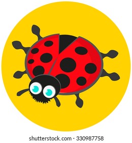 A cute funny Ladybug (yellow background can be deleted). Vector illustration. Suitable for t-shirts, publications and objects for children. See others on "Cute Animals" set.