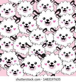 Cute funny lamb heads on a pink background seamless pattern