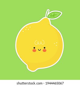 Cute funny Lemon fruit character sticker. Vector hand drawn cartoon kawaii character illustration icon. Lemon fruit character concept