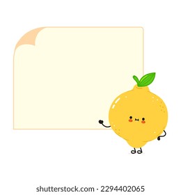 Cute funny lemon poster character. Vector hand drawn cartoon kawaii character illustration. Isolated white background. Lemon poster