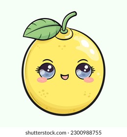 Cute funny lemon. Vector hand drawn cartoon kawaii character illustration icon. Isolated on green background. Lemon character concept