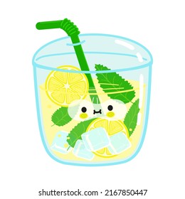 Cute funny lemonade. Vector hand drawn cartoon kawaii character illustration icon. Isolated on white background. Happy lemonade character concept