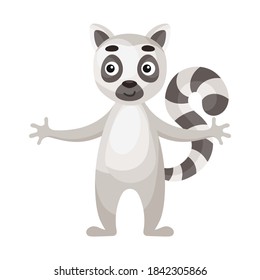 Cute funny lemur print on white background. Cartoon animal character for design of album, scrapbook, greeting card, invitation, wall decor. Flat colorful vector stock illustration.