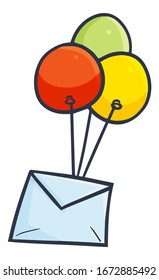 Cute and funny letter flying with three balloons.