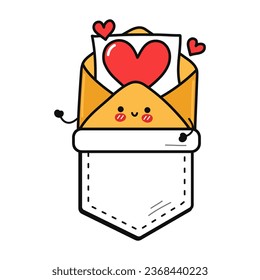 Cute funny letter heart sign in pocket t-shirt print.Vector cartoon doodle line style character logo illustration design. Isolated white background. Funny cartoon letter, print for pocket t shirt