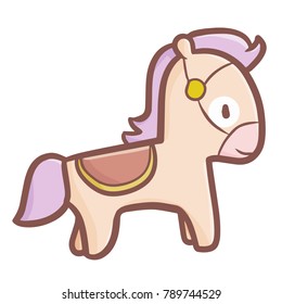 Cute and funny light brown horse with purple hair smiling - vector.