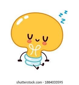 Cute funny light bulb, lamp character sleep. Vector flat line cartoon kawaii character illustration icon. Isolated on white background. Lightbulb with face character mascot concept