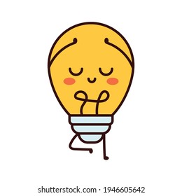 Cute funny light bulb, lamp character. Vector flat line cartoon kawaii character illustration icon.