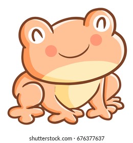 Cute and funny light orange frog smiling happily - vector.