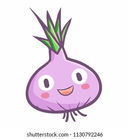 Cute and funny light purple onion laughing - vector