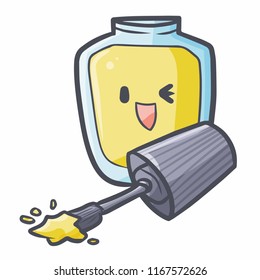 Cute and funny light yellow nail painter laughing happily - vector