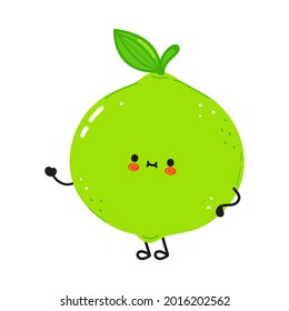 Cute funny lime cartoon kids baby character. Vector hand drawn cartoon kawaii character illustration icon. Isolated on white background. Lime mascot,character,kids,baby,vitamin c fruit concept