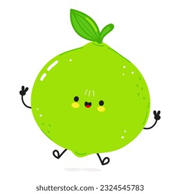 Cute funny Lime jumping character. Vector hand drawn cartoon kawaii character illustration icon. Isolated on white background. Happy Lime character concept