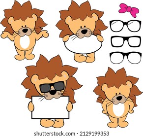 cute funny lion character cartoon poses collection set in vector format