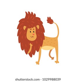 Cute funny lion cub cartoon character vector Illustration on a white background