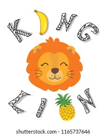 cute funny lion illustration.childish print for t shirt,fabric.