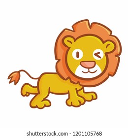 Cute and funny lion running and smiling - vector