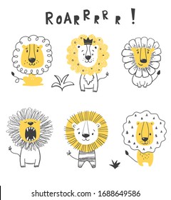 Una graciosa ilustración de leones. Perfecto para el afiche de la guardería, uso infantil, impresión infantil.