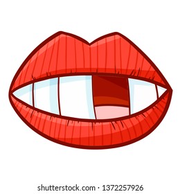 Cute and funny lips with uncomplete front teeth
