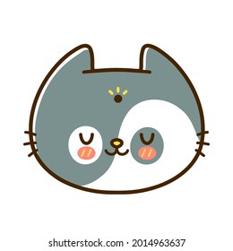 Cute funny little baby cat face. Vector hand drawn cartoon kawaii character illustration logo icon. Isolated on white background. Pet, kitty, cat, Yin Yang icon concept