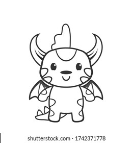 Cute and Funny Little Baby Dragon Illustration, cute characters for children, coloring book