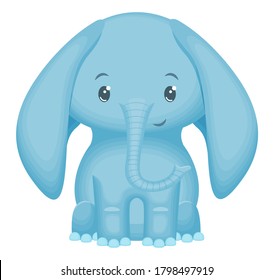Cute funny little baby elephant. Isolated on white background. Vector illustration.