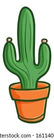 Cute and funny little cactus in an orange pot