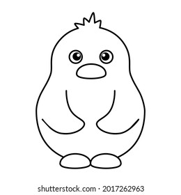 Cute funny little cartoon baby penguin bird black and white contour line art vector doodle illustration isolated on white background. Antarctic animal character. Coloring book page for kids.