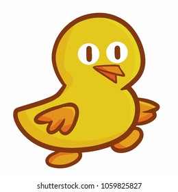 Cute and funny little duck walking and smiling happily - vector.