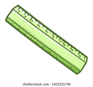 Cute And Funny Little Green Ruler In Cartoon Style