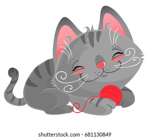 Cute funny little kitten vector illustration for kids, print, stickers, textile