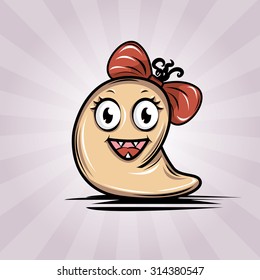 Cute and funny little monster. Icon. Character design. card. postcard
