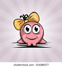 Cute and funny little monster. Icon. Character design. card. postcard