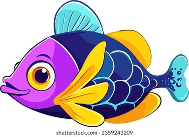 A cute and funny little smiling purple and blue ocean fish sticker with big round eyeballs. Perfects as a filler in story or art projects.