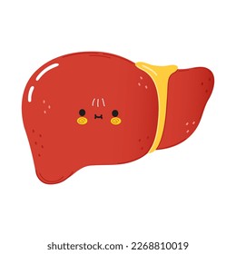 Carácter gracioso del hígado. Caricatura dibujada a mano del vector icono de ilustración del personaje kawaii. Aislado sobre fondo blanco. Concepto de personaje de hígado feliz