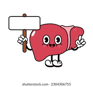 Cute funny Liver with inscription character. Vector hand drawn traditional cartoon vintage, retro, kawaii character illustration icon. Isolated background. Happy Liver character