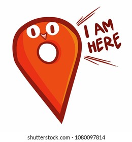 Cute and funny location mark on digital map - vector.
